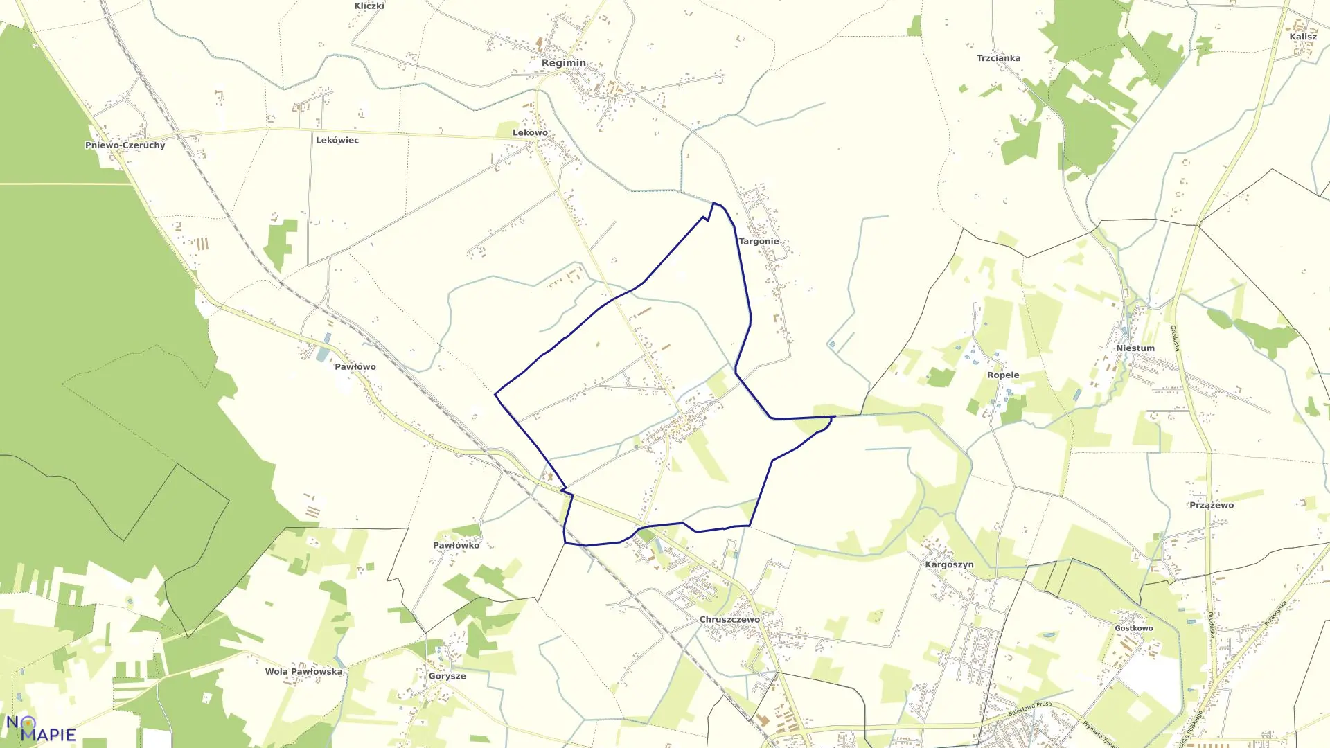 Mapa obrębu GRZYBOWO w gminie Regimin
