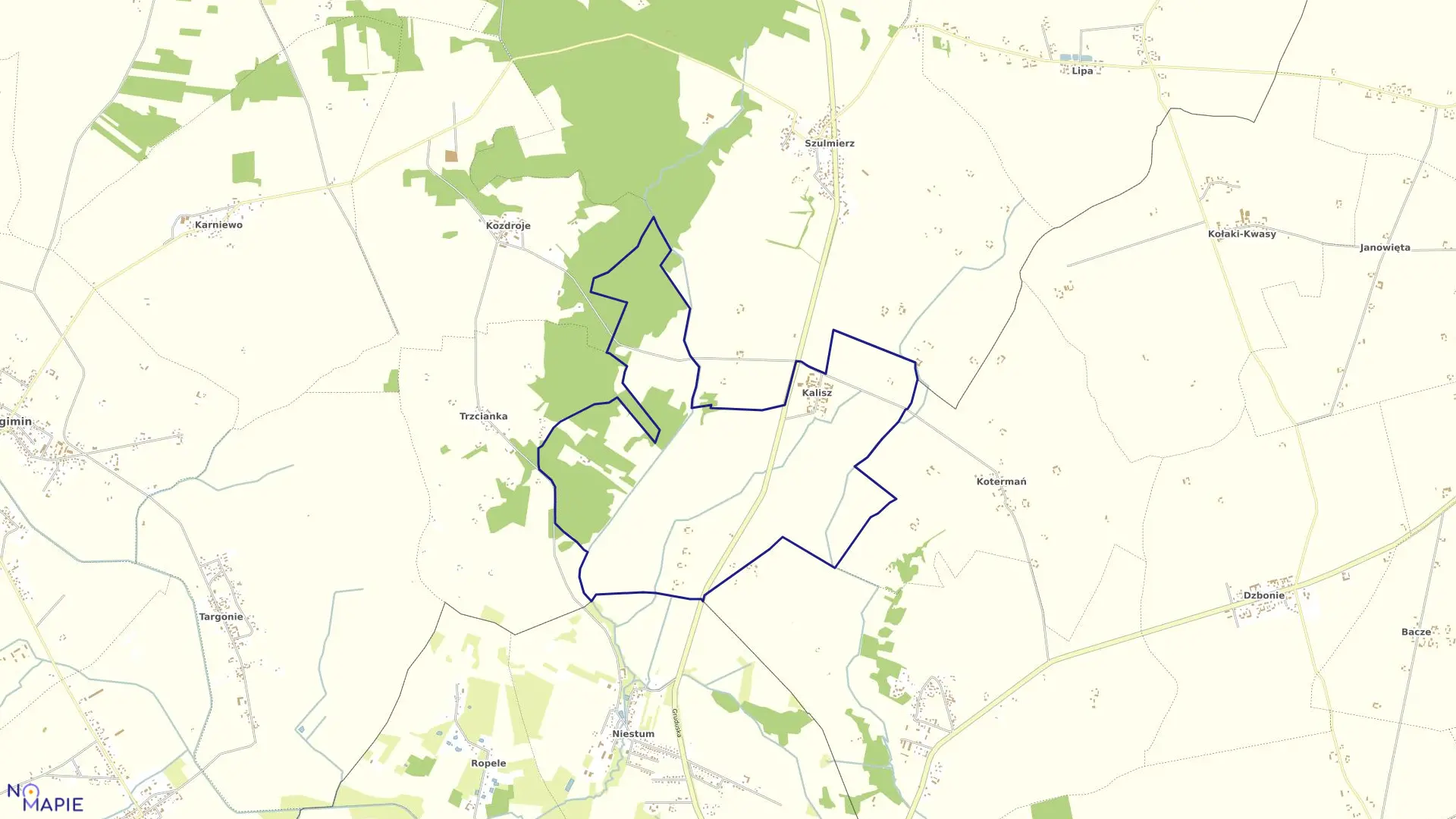 Mapa obrębu KALISZ w gminie Regimin