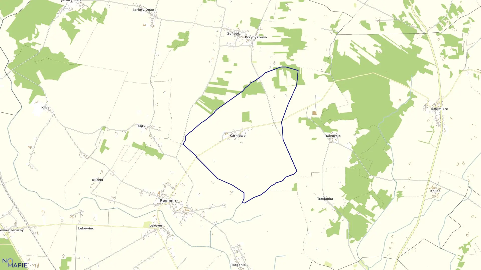 Mapa obrębu KARNIEWO w gminie Regimin