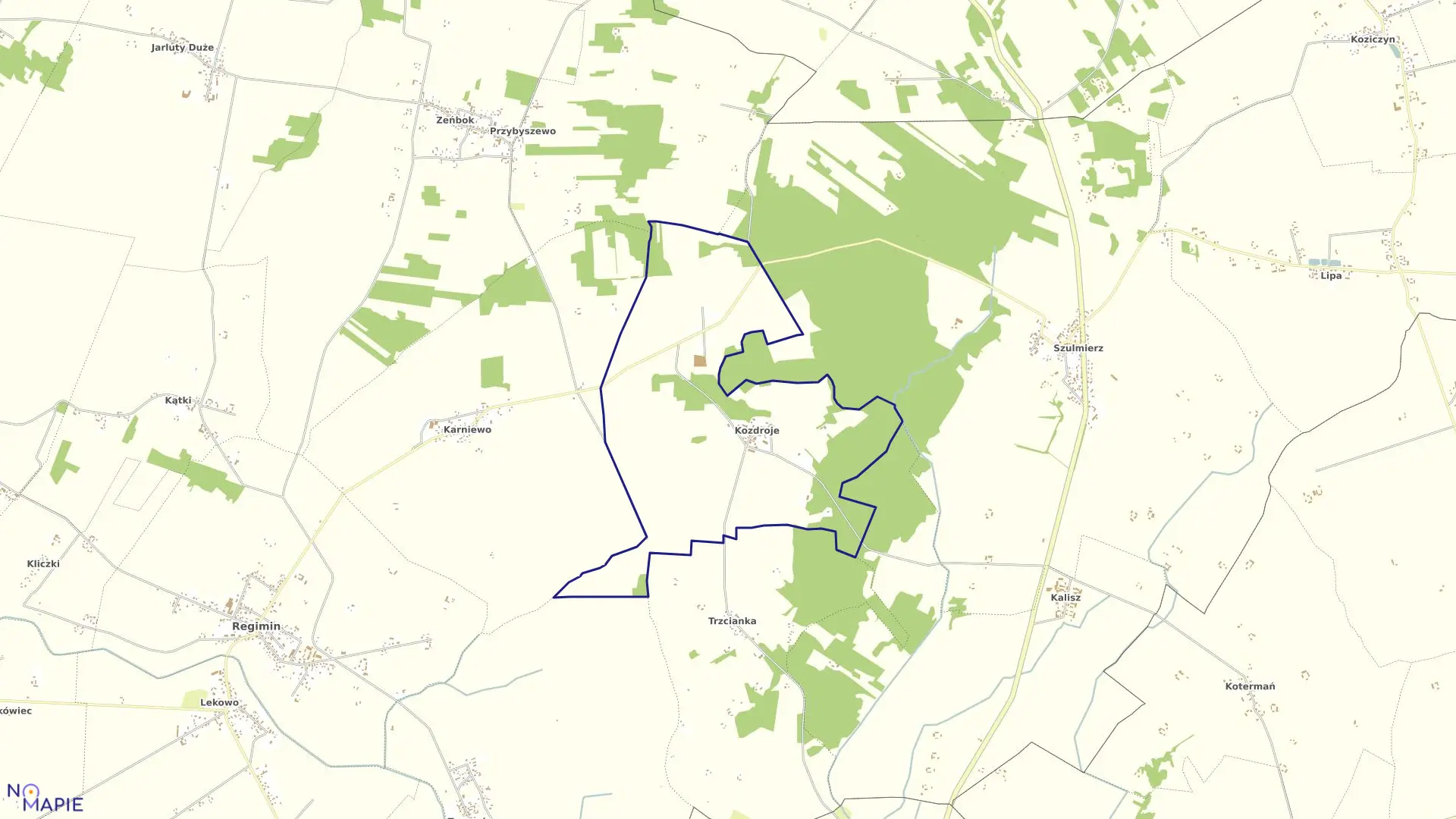 Mapa obrębu KOZDROJE w gminie Regimin