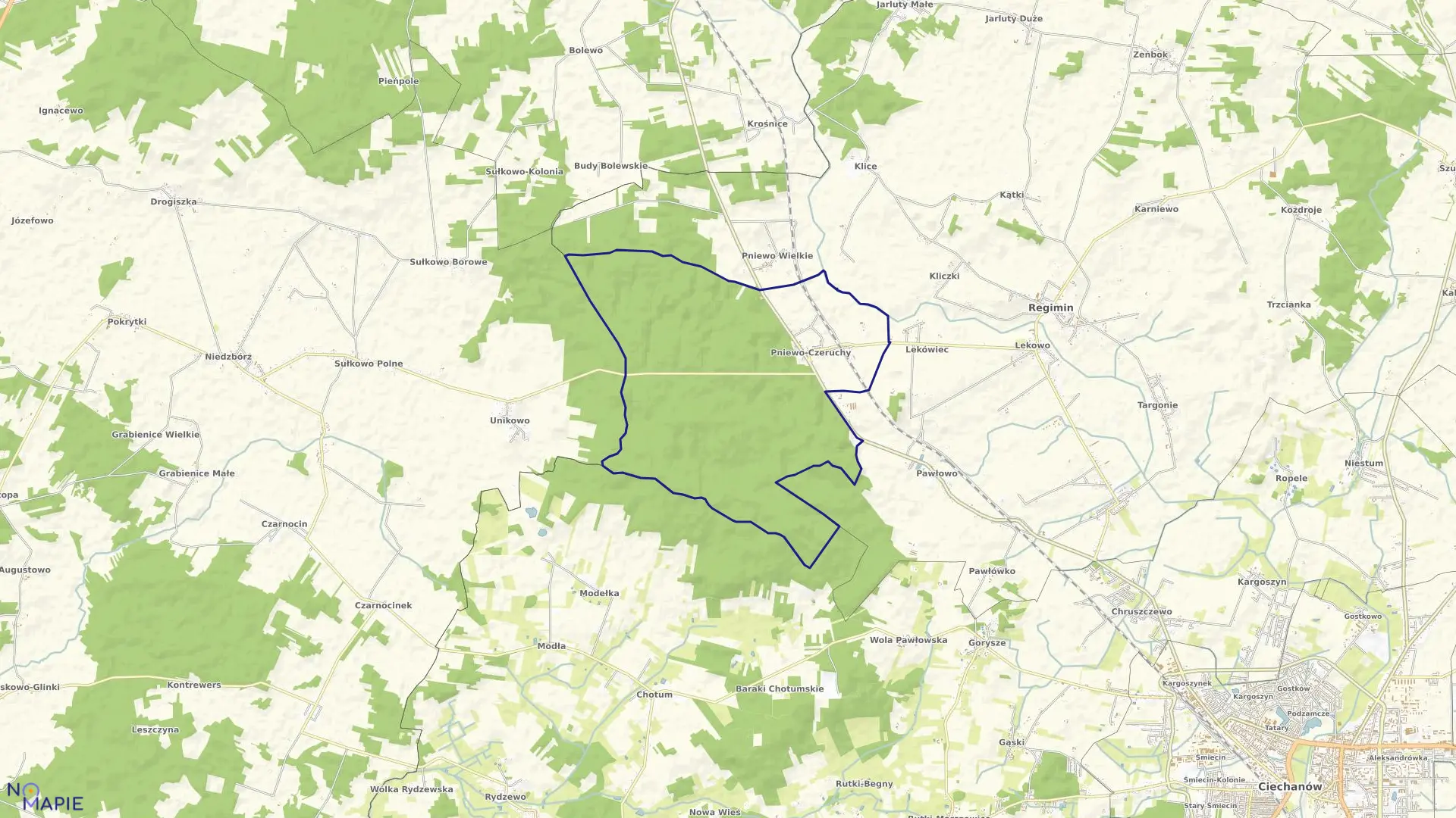 Mapa obrębu PNIEWO-CZERUCHY w gminie Regimin